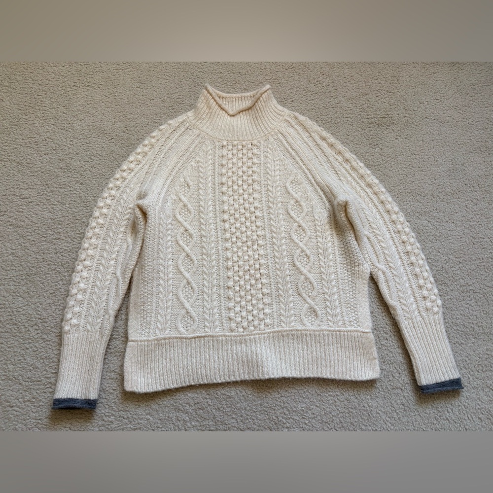 Alex Mill alpaca/wool Camil driftwood cable knit ivory sweater soft preppy, sz S